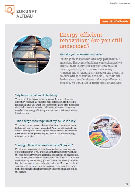 Cover des Merkblatts von Zukunft Altbau zu Sanierungsvorbehalten (englisch)