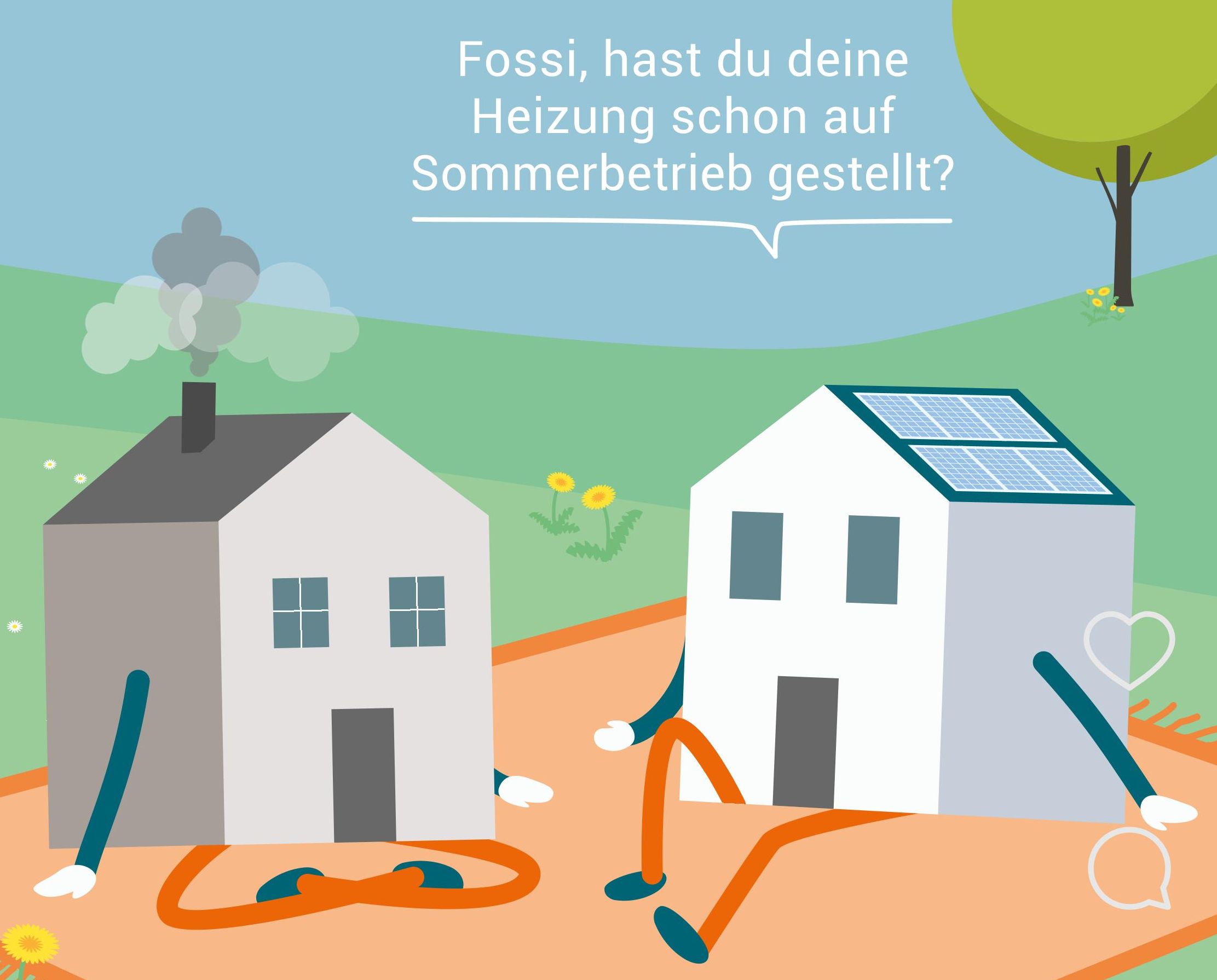 Grafik zeigt, wie der Sommerbetrieb einer Heizung funktioniert.